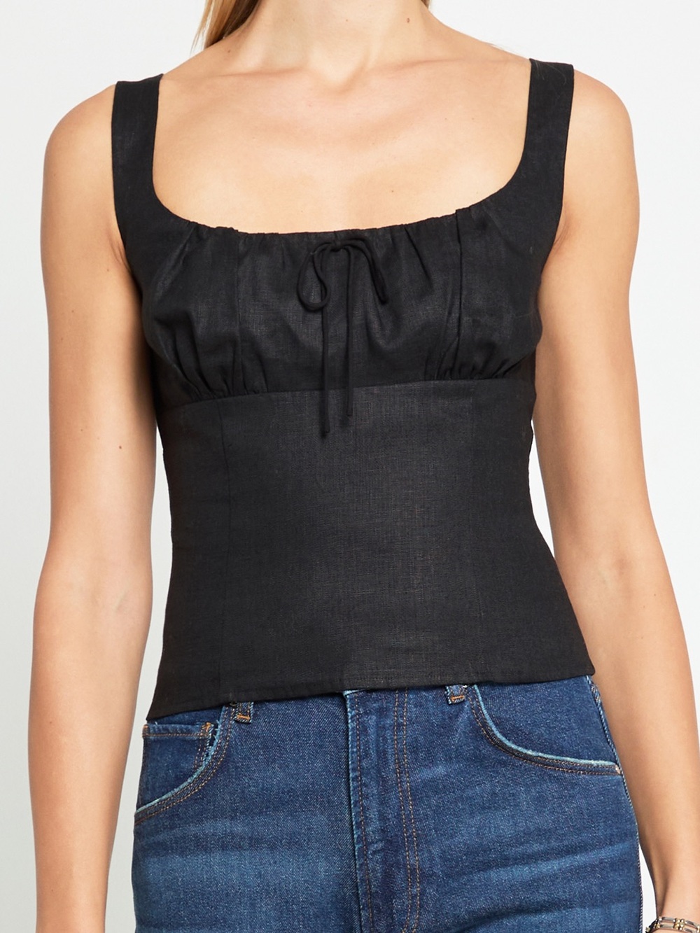 Few Moda Kourt Frederica Black Square-Neck Tank Top with Tie Detail